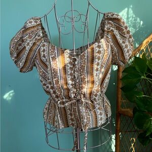 Golden Floral Babydoll Tie Top (M/L)